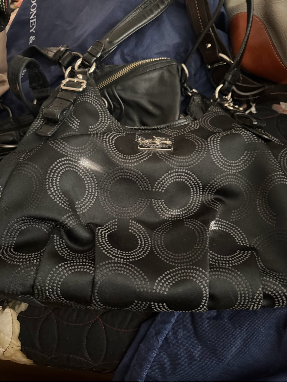 Coach Black Signature Circle Shoulder Tote